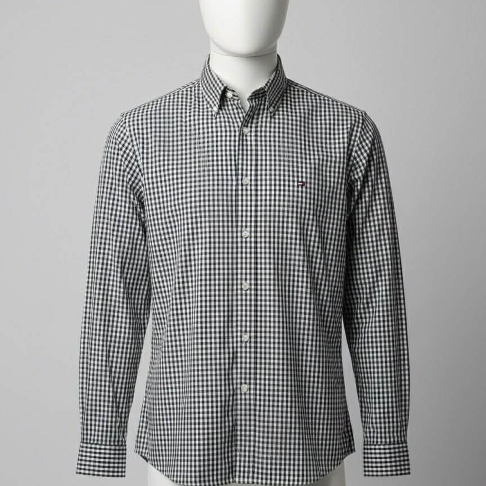 Tommy Hilfiger Men's Black and White Gingham Shirt